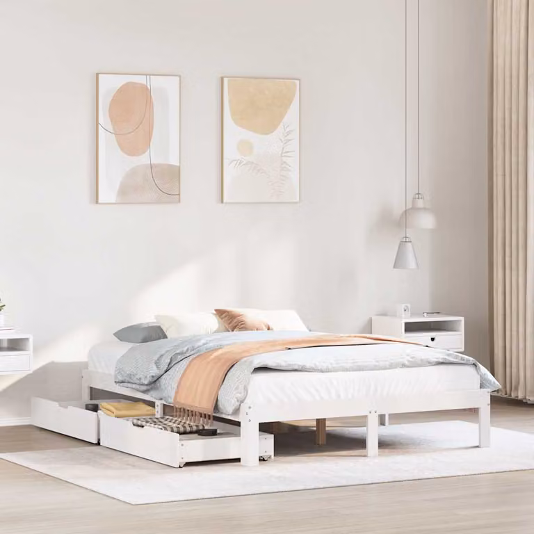 vidaXL Giroletto con Cassetti in Legno Massello di Pino Bianco 120x200 cm