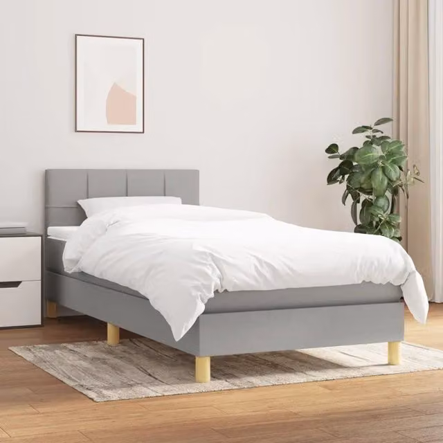 Letto Ibrido con Giroletto a Molle e Materasso vidaXL, Grigio Chiaro e Bianco, L/P/H: 90 x 200 x 40 cm – 1