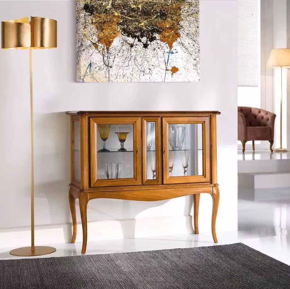 Vetrina classica in legno con ante in vetro e serratura Mobili 2G colore marrone L: 111 cm, P: 44 cm, H: 100 cm – 2