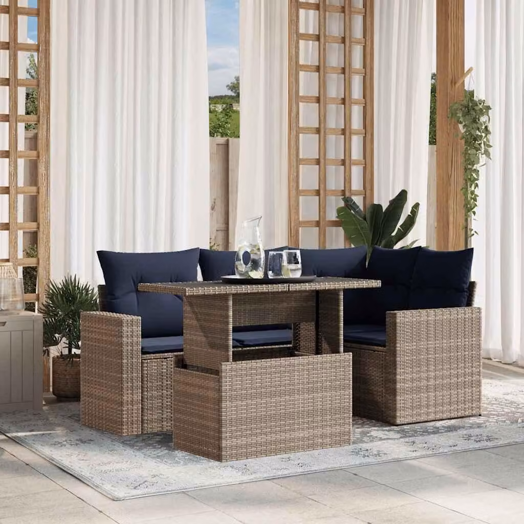 Maison Exclusive - Set di 5 divani da giardino con cuscini, grigio, polyrattan