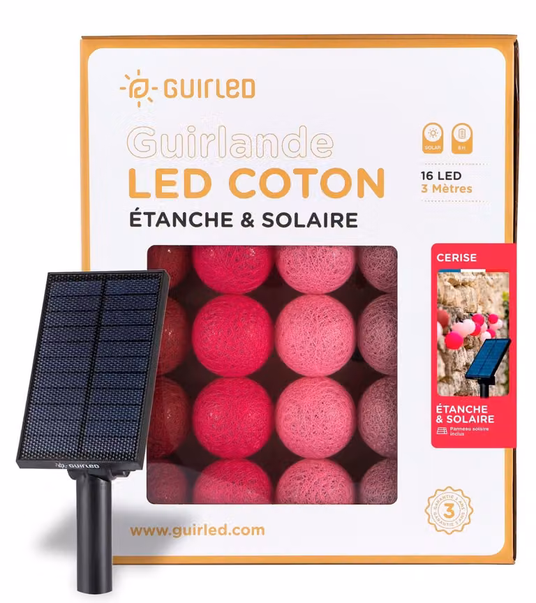 Catena luminosa con 16 palline, lunghezza 3 metri, alimentazione solare, grado di protezione IP55, colore rosso ciliegia