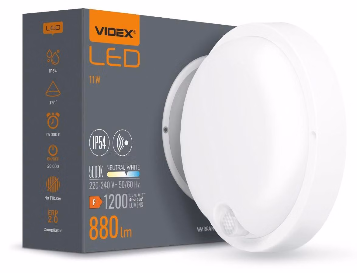 Apparecchio LED a plafone 11W 1200lm 5000K bianco freddo con sensore di movimento Videx