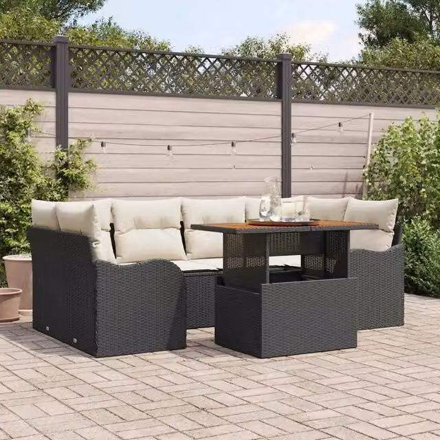 Set Divano da Giardino 7 pz Nero Poly Rattan 3358147