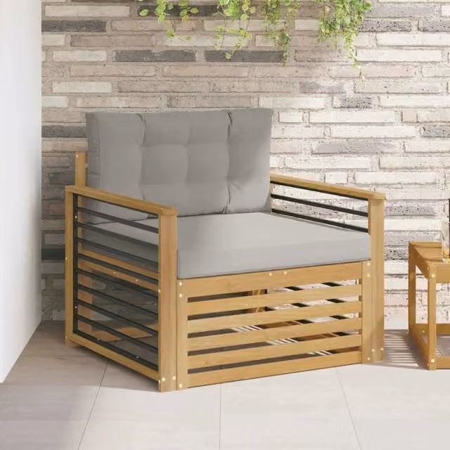 Divano da esterno moderno vidaXL in legno di acacia con rivestimento in tessuto bianco e grigio