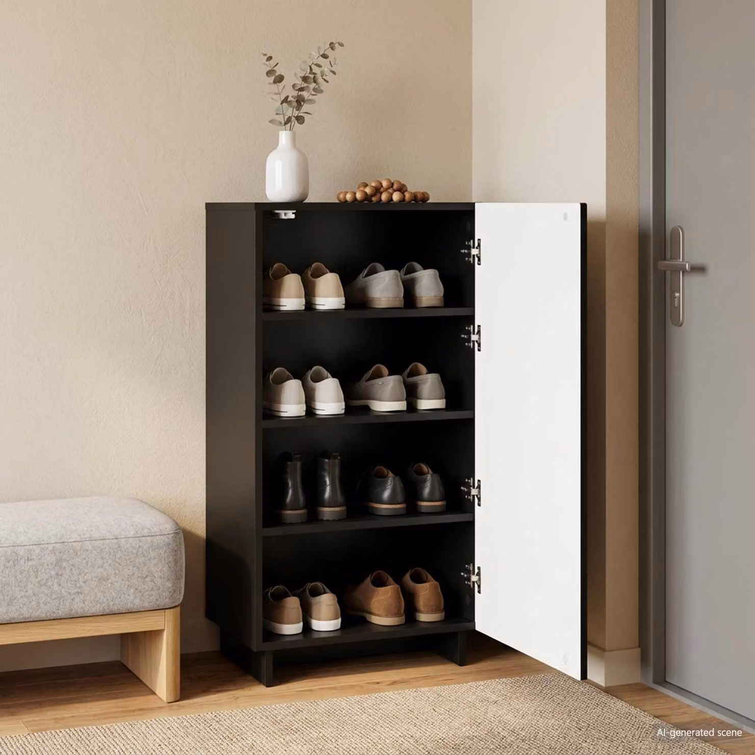 Scarpiera moderna vidaXL in legno nero con ante a battente L/P/H: 48 x 38 x 87,5 cm