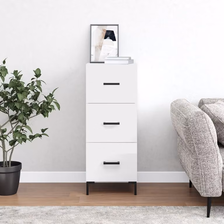 Credenza moderna vidaXL in legno multistrato bianco lucido, sospesa, L/P/H: 34,5 x 34 x 90 cm