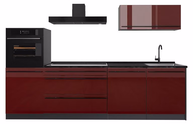 Cucina componibile Vicco R-Line Rosso lucido/Antracite 280 cm senza piano di lavoro, Model 66472