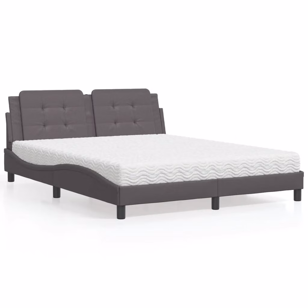 Letto con Materasso Zadar vidaXL in Similpelle e Tessuto Grigio e Bianco L/P/H: 218 x 160 x 165 cm – 1
