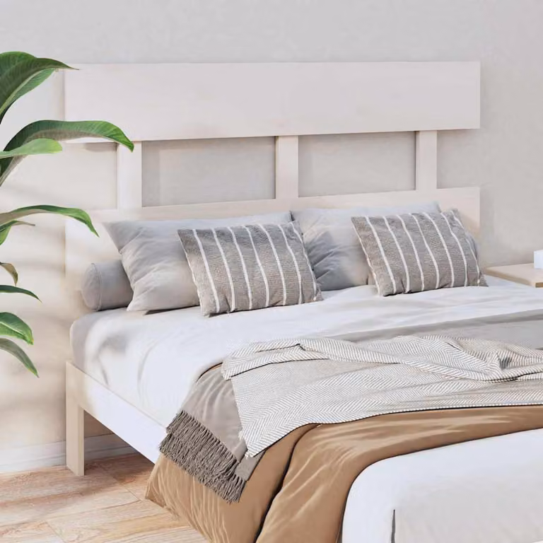 Testiera per letto vidaXL in legno massello di pino bianco, stile rustico, L 124 cm x P 3 cm x H 81 cm