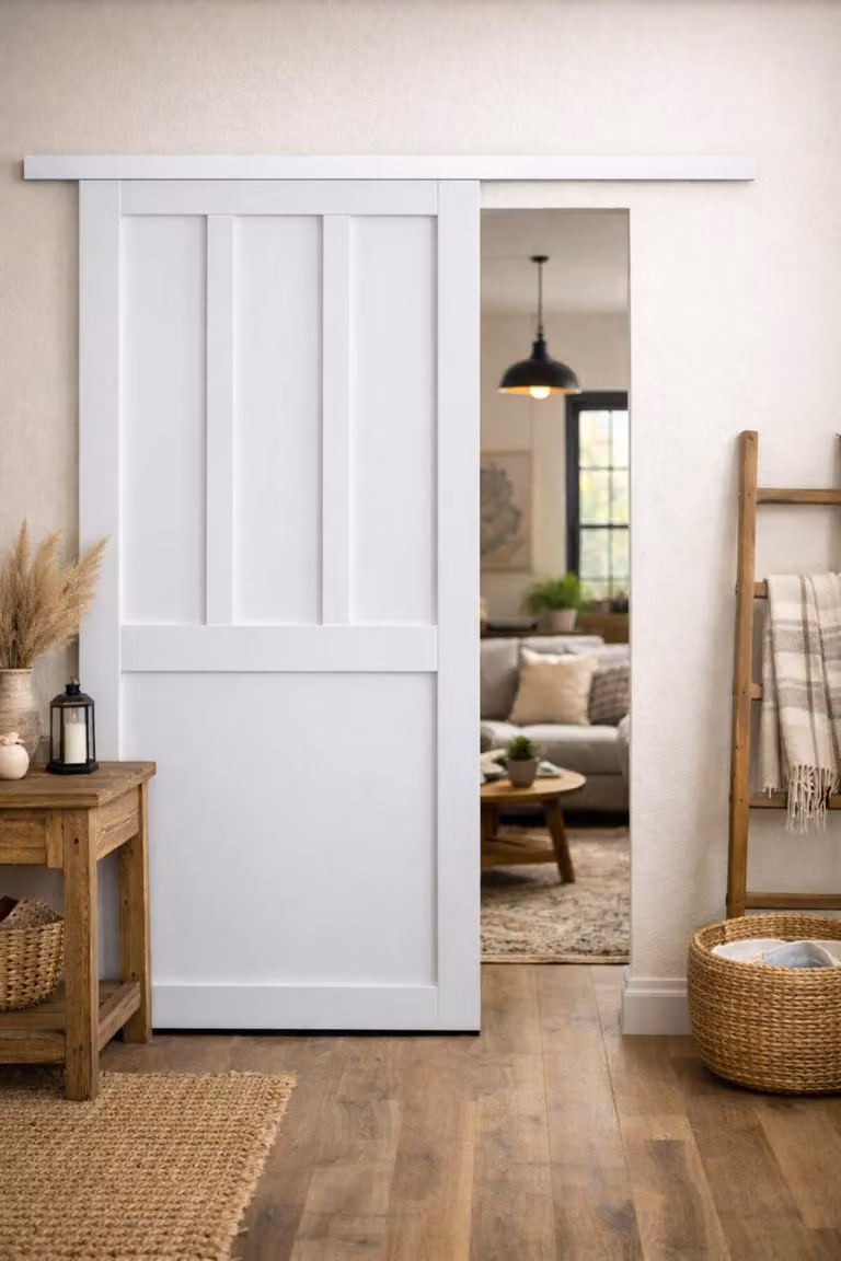 Porta scorrevole da laboratorio con 2 pannelli bianchi H204 x L73 cm, binario in alluminio con fascia bianca GD MENUISERIES