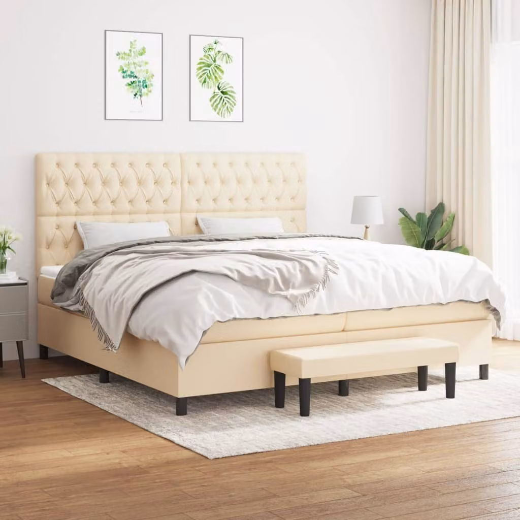 Maison Exclusive - Giroletto a Molle con Materasso Crema 200x200 cm in Tessuto