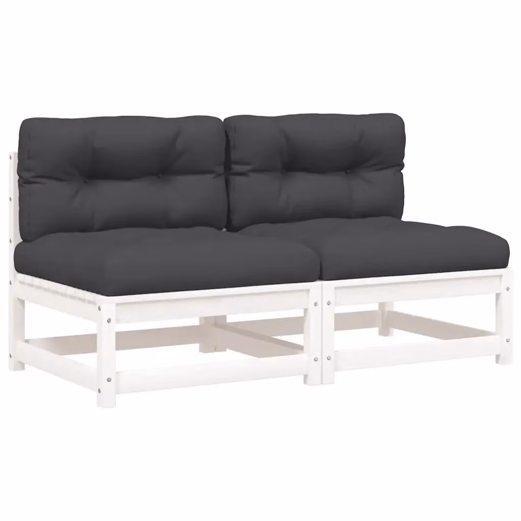 Set di 2 divani da giardino senza braccioli con cuscini vidaXL in legno di pino bianco e antracite – 2