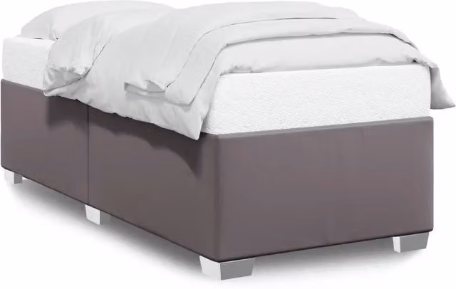Letto singolo per adulti in similpelle grigia con struttura in legno e doghe, L/P: 100 x 200 cm – 1