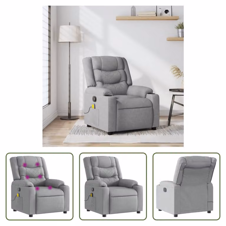 The Living Store poltrona massaggiante in tessuto grigio chiaro