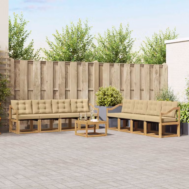 vidaXL Set di divani da esterno 9 pz in legno di acacia e textilene, Bianco e Beige