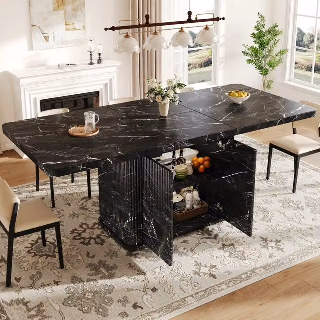 Tavolo da pranzo allungabile 140 180 cm in MDF e metallo 1 pezzo nero effetto marmo