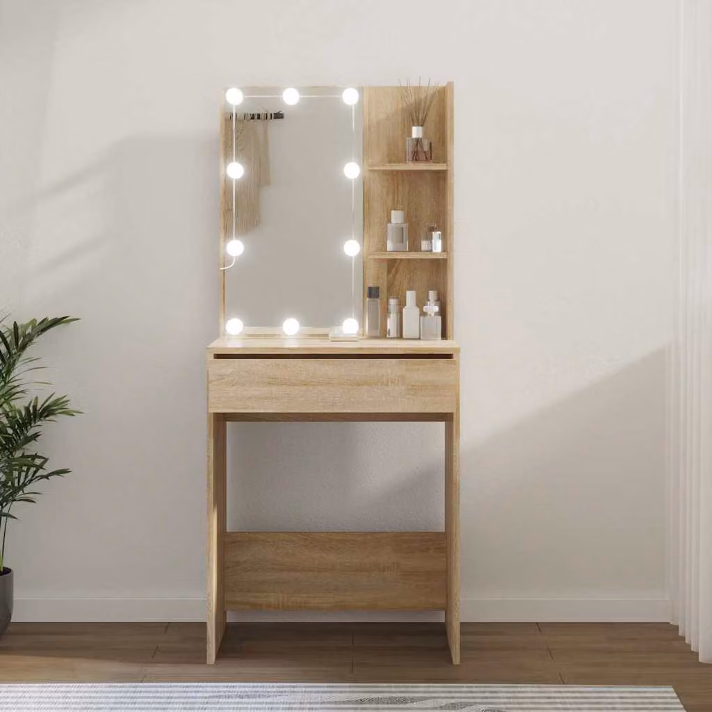 vidaXL Toeletta con LED in Rovere Sonoma, Colore Marrone e Beige, L/P/H: 60 x 40 x 140 cm