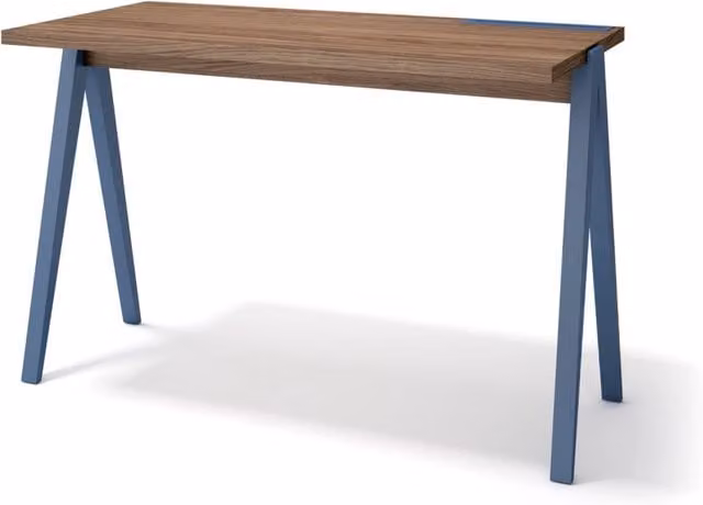 Scrivania Herdasa effetto noce gambe faggio in azzurro 75x120x60