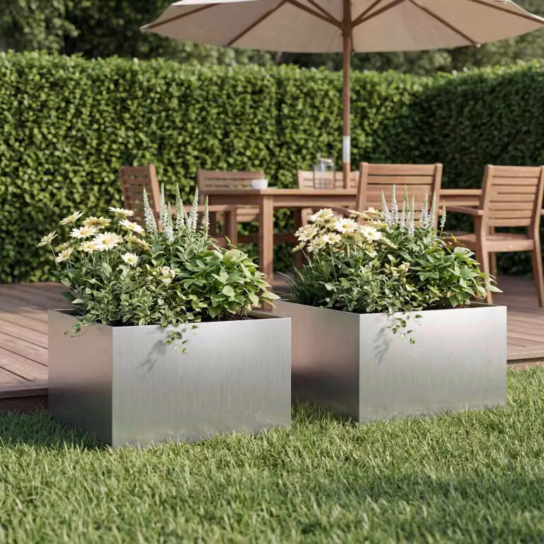 Set di 2 vasi da giardino vidaXL in acciaio zincato argento L: 60 cm, P: 60 cm, H: 30 cm