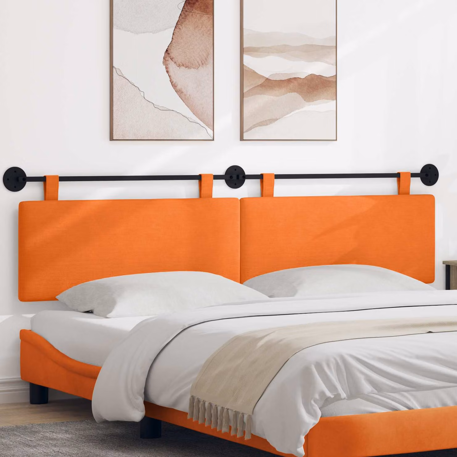 Testiera sospesa vidaXL in tessuto cord in arancione con design moderno e pannello imbottito