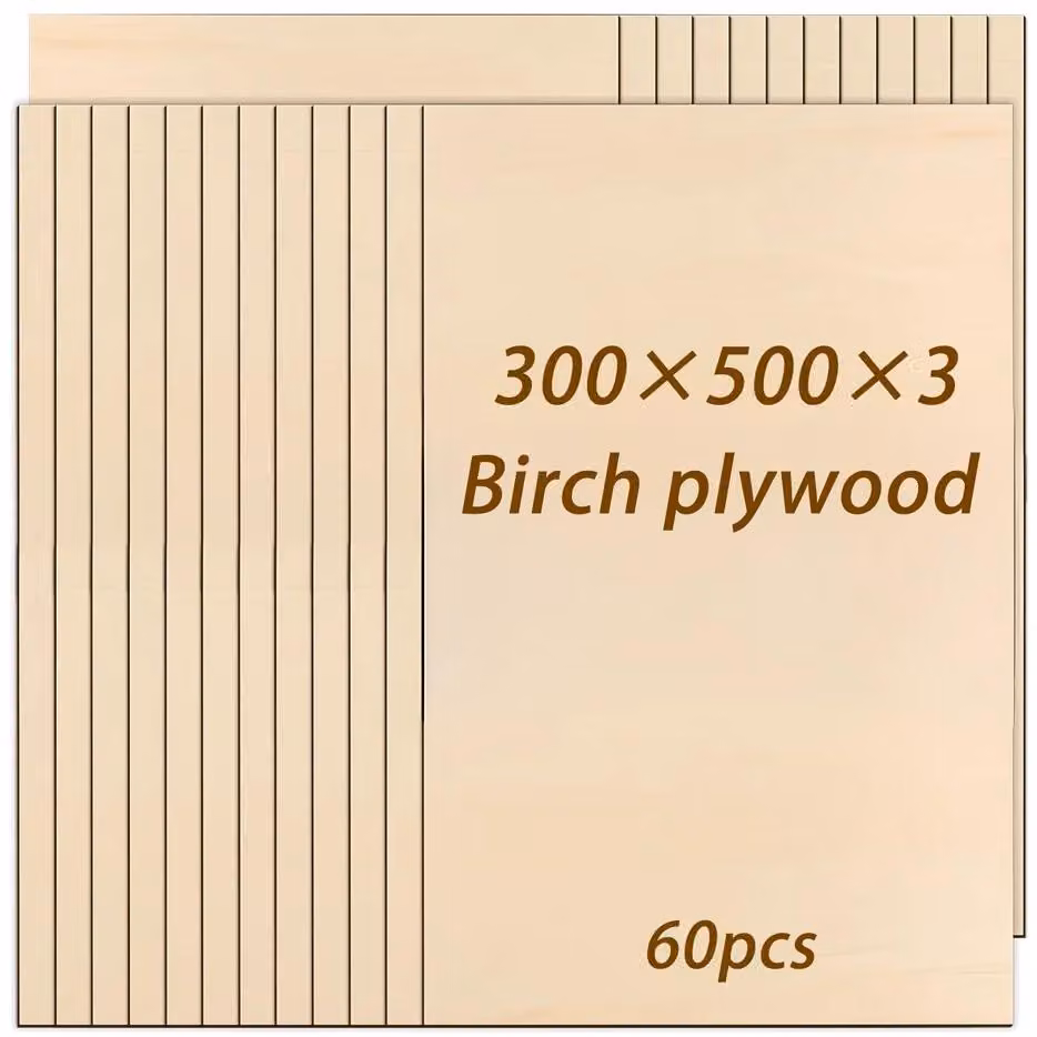 Compensato di legno di tiglio – Pannelli di legno non trattati – 60 pezzi – 30 x 50 cm – 3 mm – Ideali per incisione e taglio laser – Pittura e modellismo