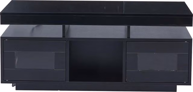 Tavolino da salotto moderno nero con finitura lucida e scomparti contenitore L: 100 cm, P: 50 cm, H: 43 cm