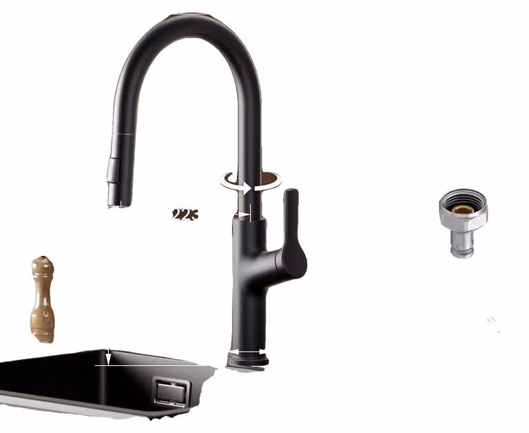 Rubinetto da cucina, soffione multifunzione, design senza piombo, colore nero, attacco G3/8