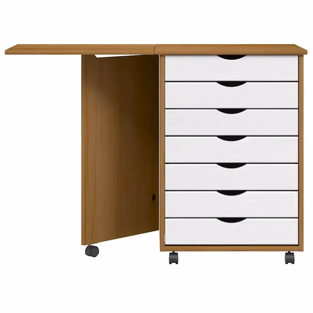 Scrivania con Piano Pieghevole e Ruote vidaXL in Legno di Pino Marrone e Bianco – 2