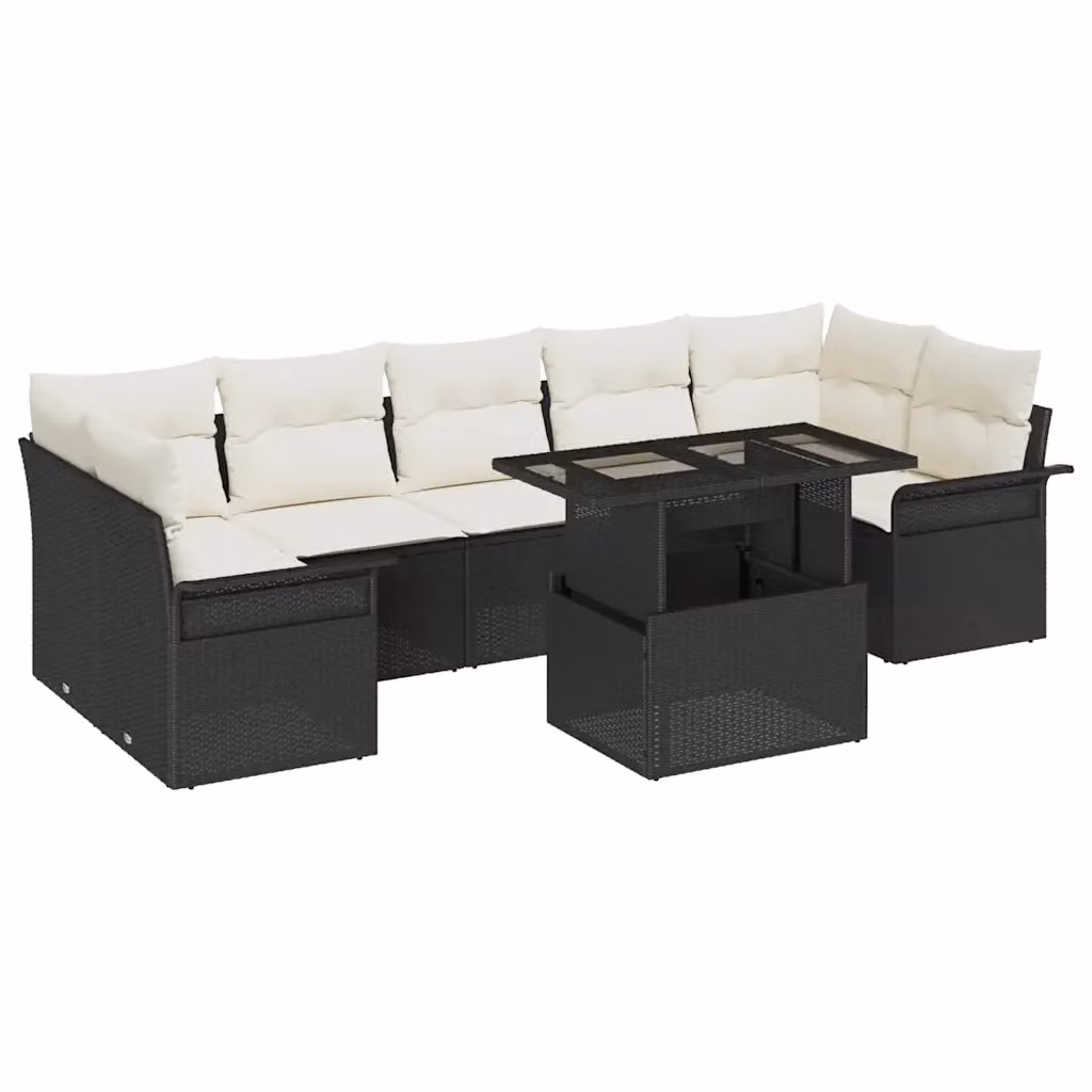 Set Divano da Giardino Moderno vidaXL in Polyrattan Nero e Beige con Cuscini e Tavolino da Esterno – 2