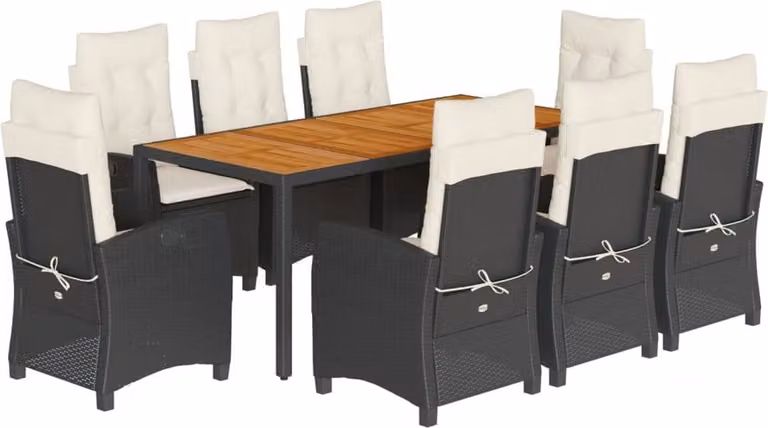Set da Pranzo da Giardino 9 pz con Cuscini Nero in Polyrattan