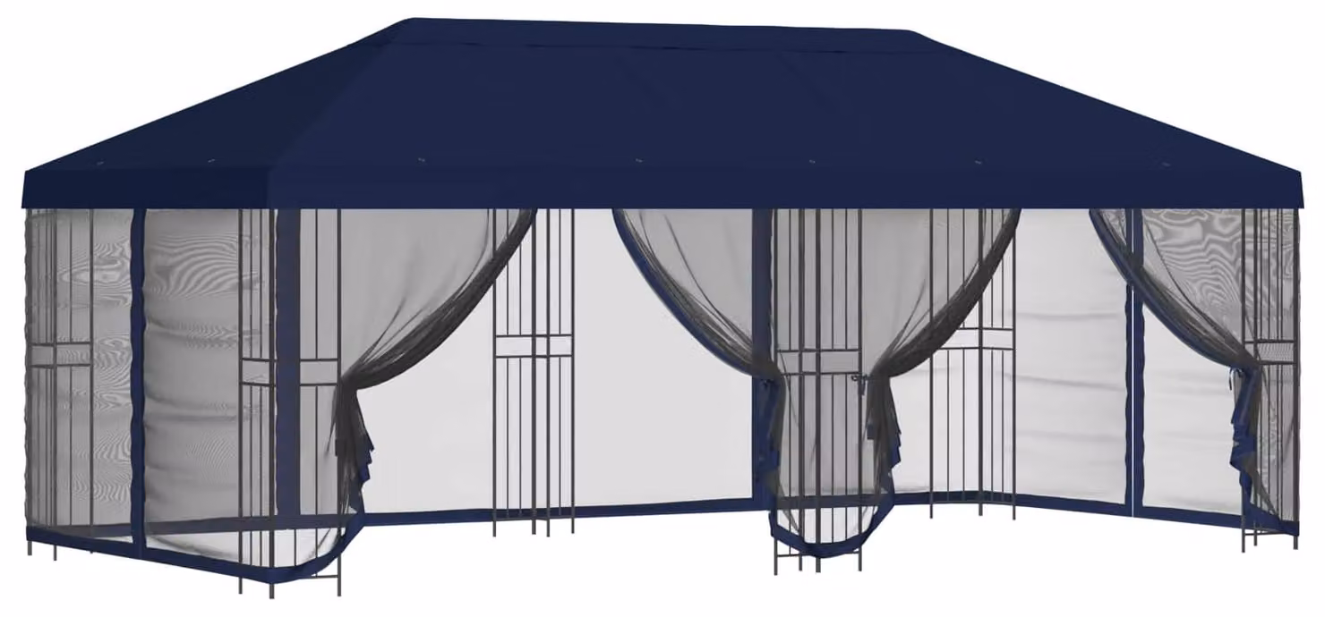 Gazebo con pareti laterali 6 x 3 m Blu Poliestere e Acciaio 190