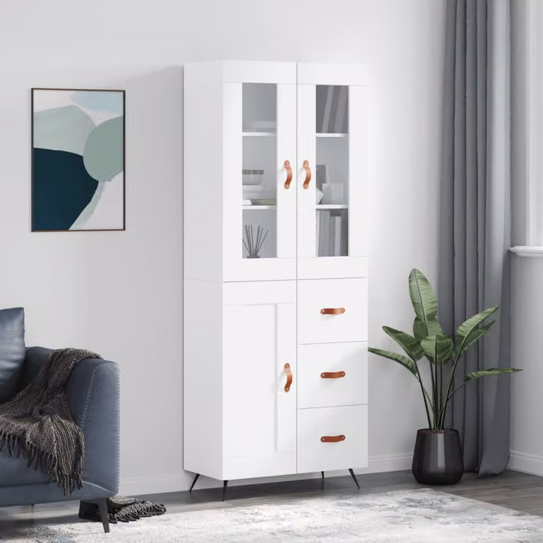 Credenza moderna vidaXL bianca con ante a battente e cassetti in legno e metallo L: 69,5 cm, P: 34 cm, H: 180 cm