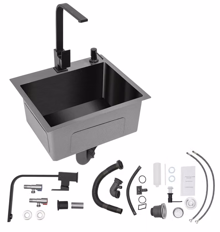 Lavabo in acciaio inossidabile con set completo e rubinetto