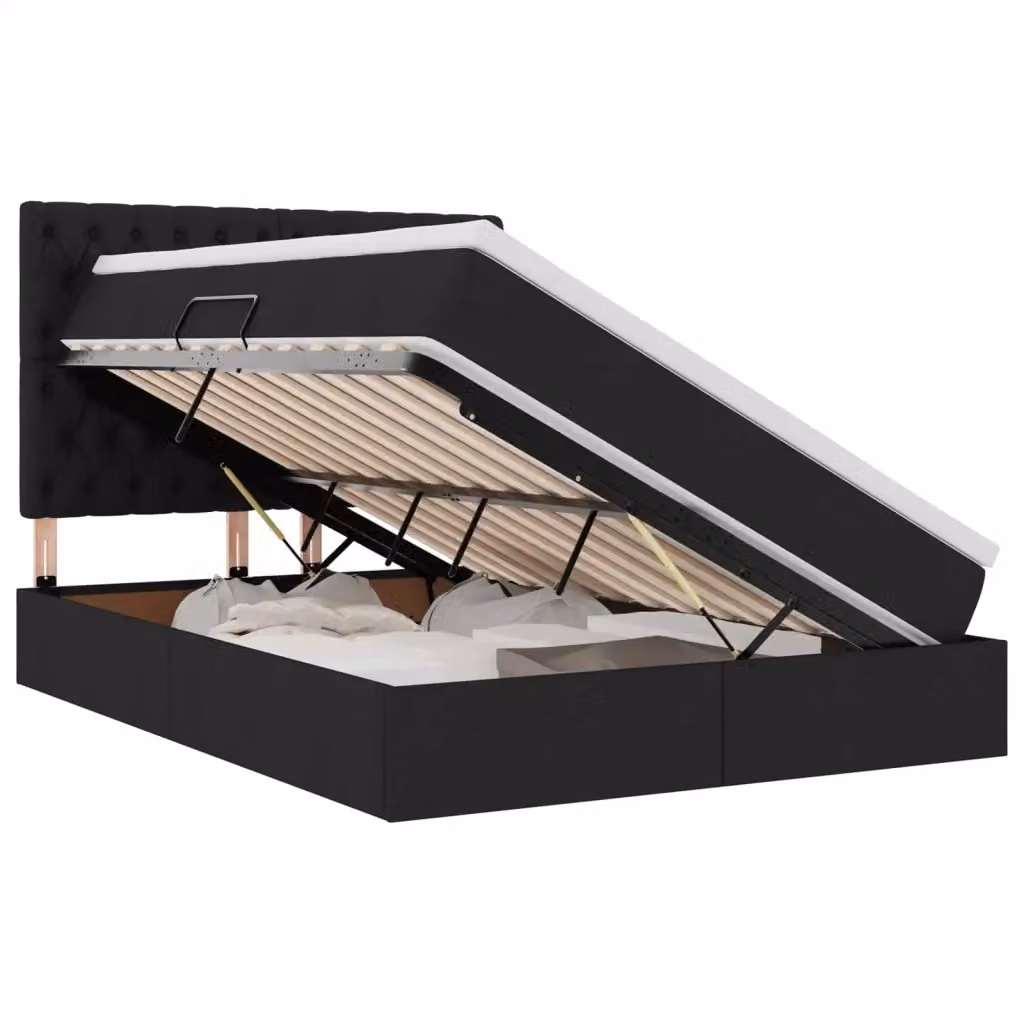 Letto con contenitore moderno vidaXL in tessuto nero L 140 x P 200 x H 204 cm – 2