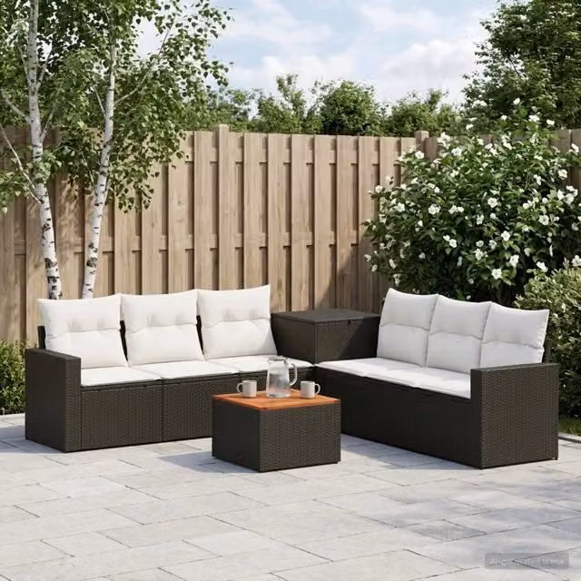 Set di divani 8 pz Nero e Bianco Crema 55 x 55 x 37 cm 3448321