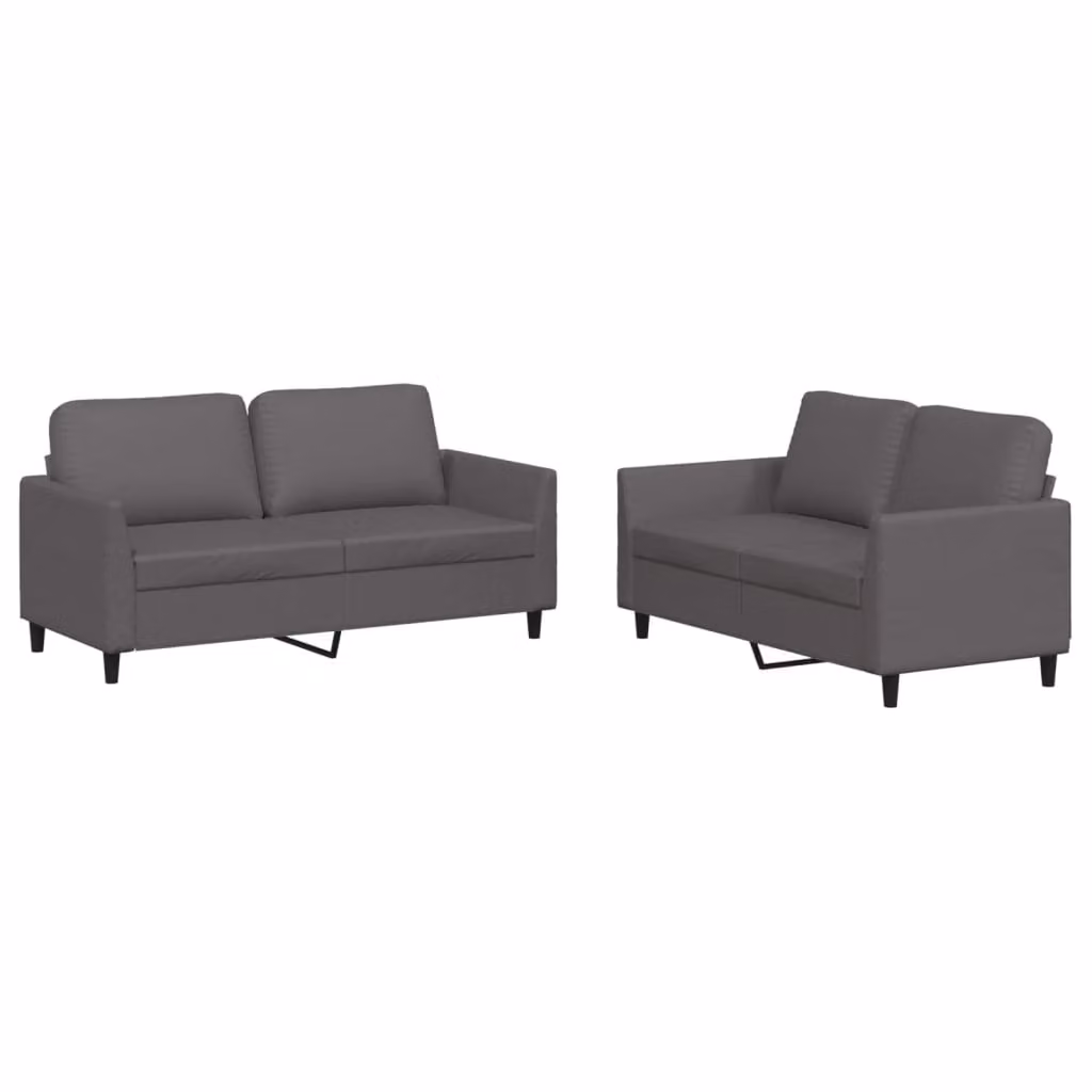 Set di Divani 2 pz con Cuscini Grigio in Pelle finta