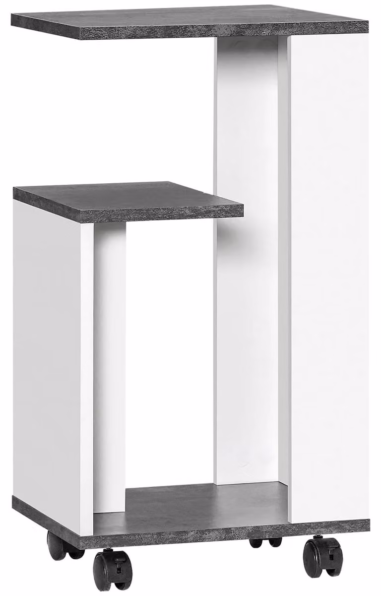 Tavolino laterale con ruote - Forme rettangolare - Struttura in legno - 3 ripiani - Design moderno - Grigio e bianco - 35 x 29,5 x 65,5 cm