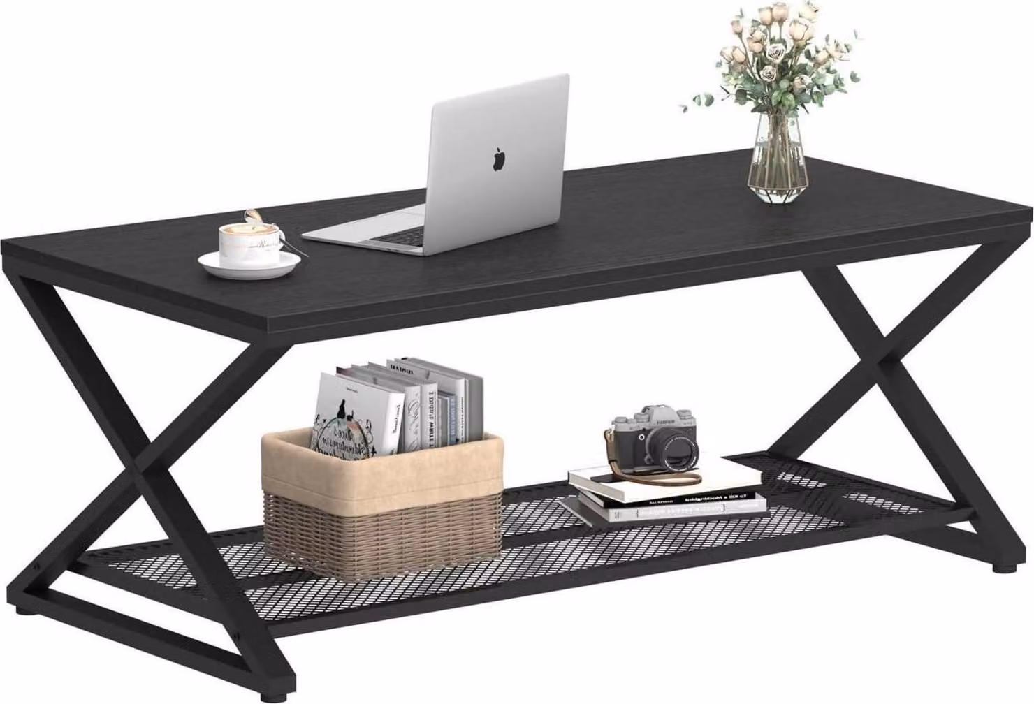 Tavolino LVB nero con vano portaoggetti 100 x 60 x 45 cm