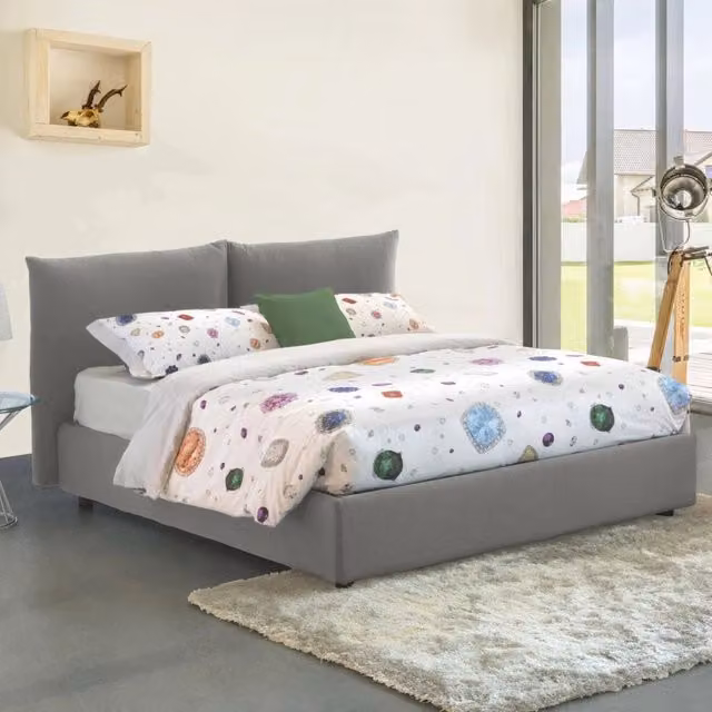 Letto Matrimoniale Talamo Italia con Contenitore a Alzata, Rivestimento in Tessuto Grigio, L/P: 160 x 200 cm