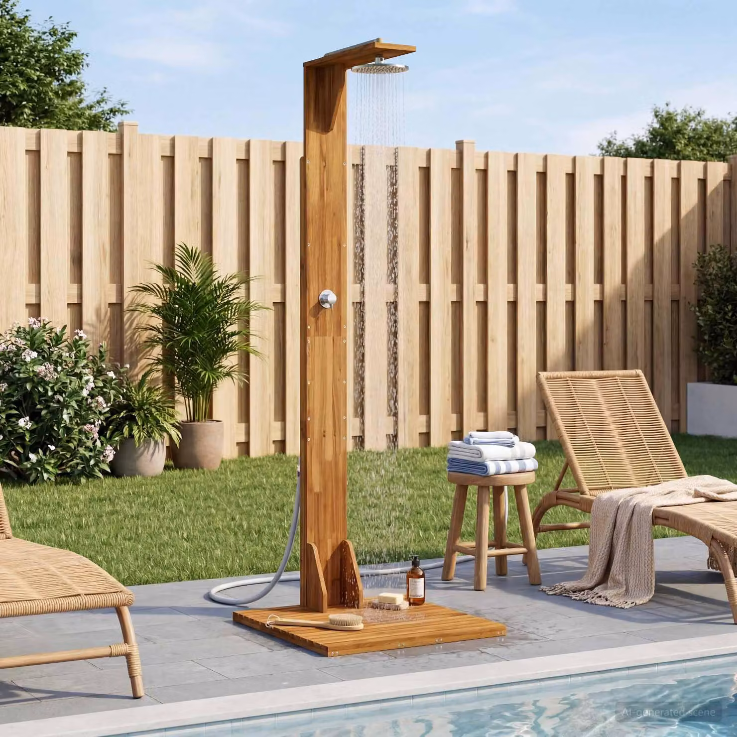 Maison Exclusive - Doccia da giardino, 219 cm. Realizzata in legno di acacia massello e acciaio inossidabile, dal design naturale