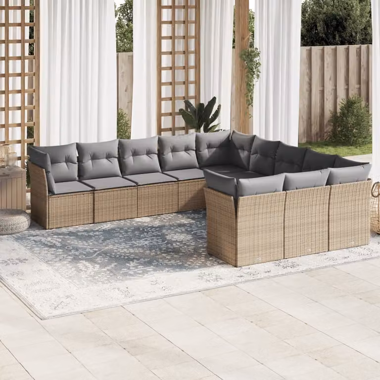 Maison Exclusive - Set Divani da Giardino 11 pz con Cuscini Beige in Polyrattan