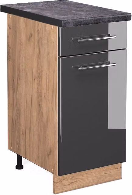 Mobiletto base per cucina Vicco Fame-Line Antracite lucido e Rovere, L: 40 cm, P: 60 cm, H: 82 cm