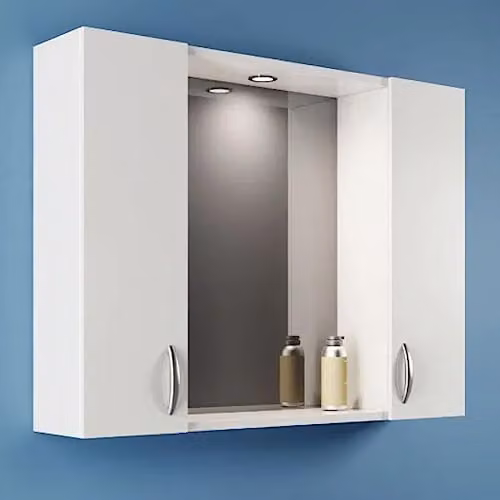 Savinidue Specchiera Bagno LED 2 Ante MDF Bianco Lucido 77x57 cm