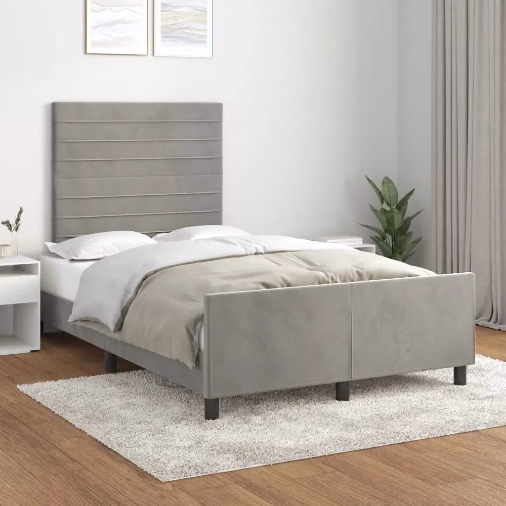 Letto matrimoniale moderno in velluto grigio con struttura in legno di larice L/P/H: 200 x 120 x 126 cm – 2