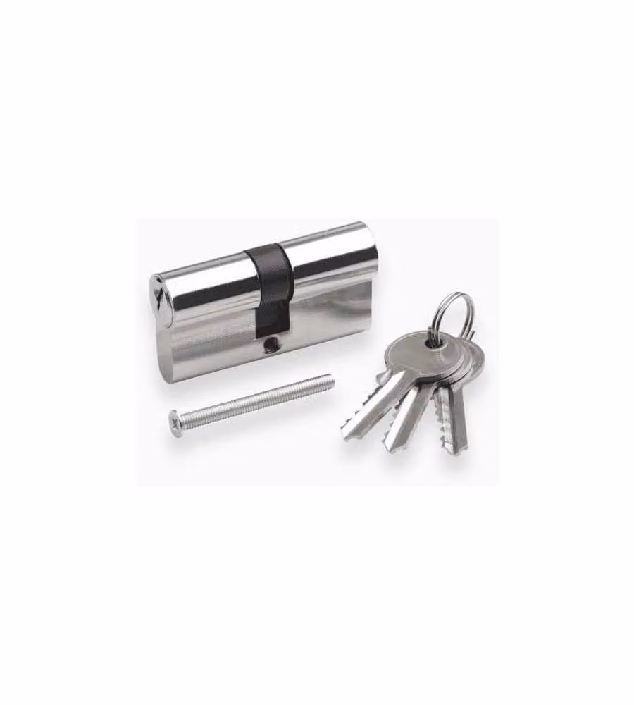 Cilindro Porta Nichelato 60 mm con 3 Chiavi in Ottone