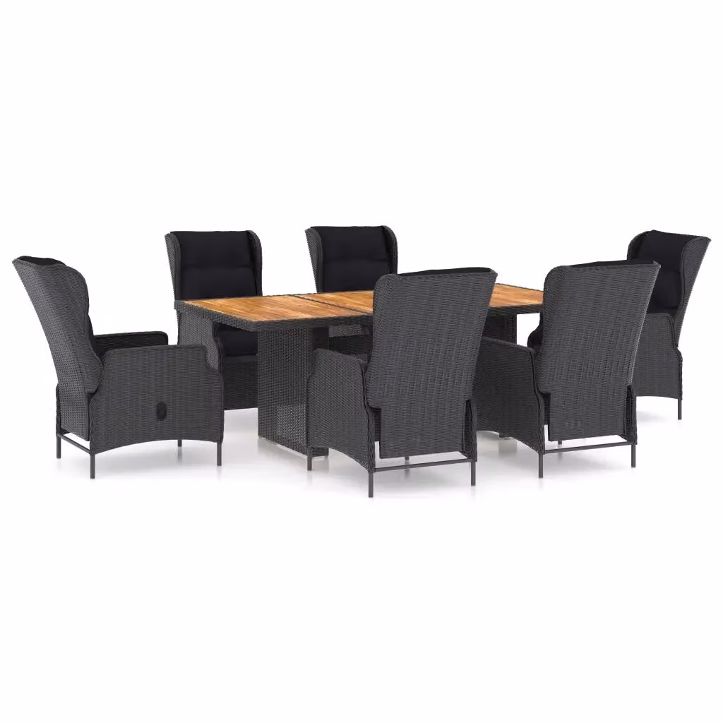 Set Pranzo da Giardino vidaXL in Polyrattan e Legno di Acacia con 7 Pezzi, Grigio e Nero – 2