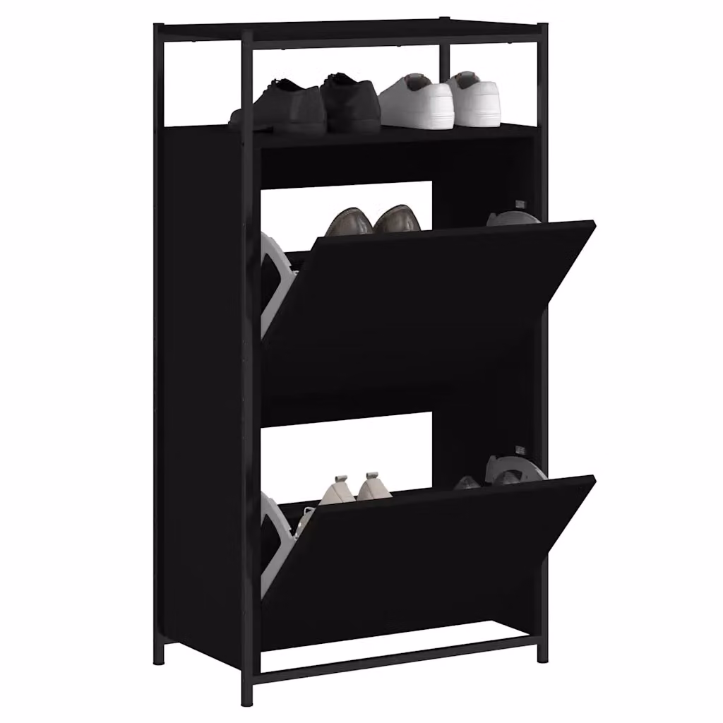 Mobile porta scarpe moderno vidaXL nero con ante a ribalta e ripiani interni L/P/H: 60 x 34 x 112 cm