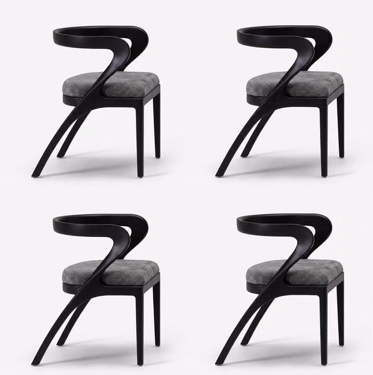 Set di 4 sedie moderne, nere, confortevoli, ideali per la sala da pranzo, design