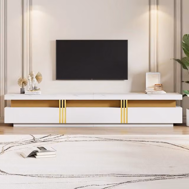 Mobile porta tv 200 cm bianco con effetto marmo per tv fino a 90 pollici