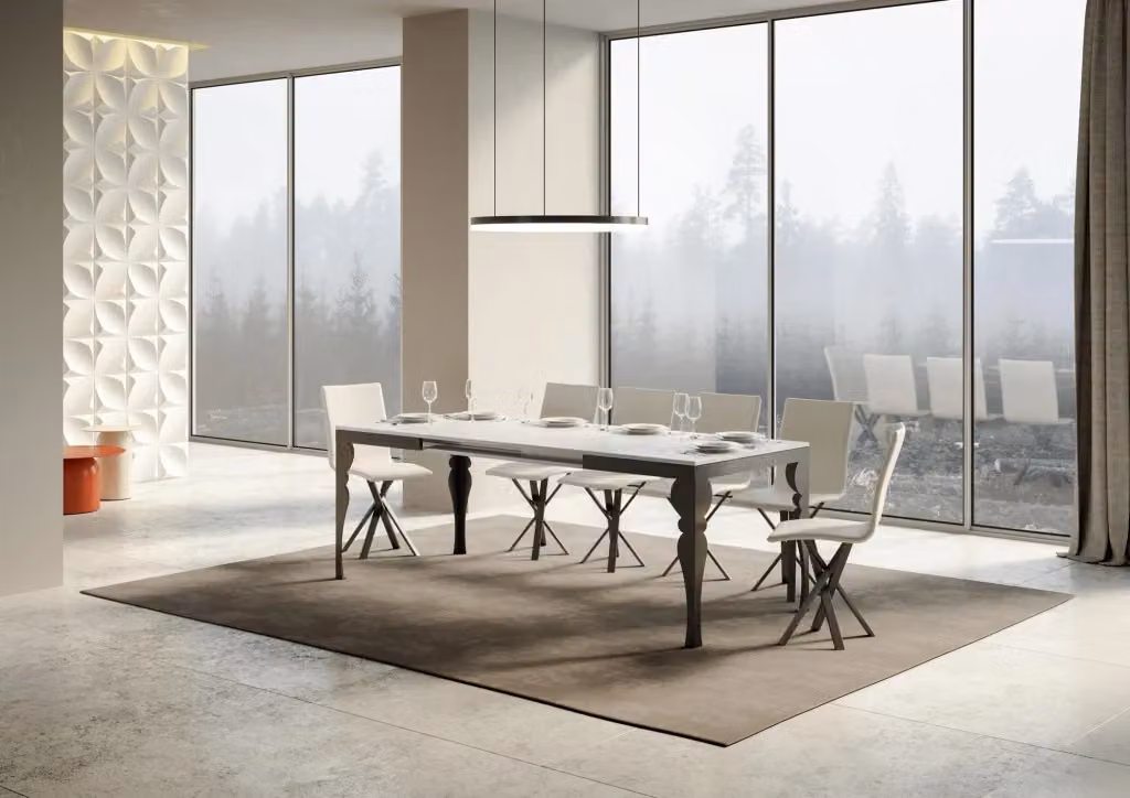 Tavolo allungabile moderno Itamoby con piano in MDF laminato bianco frassino e telaio in metallo antracite L/P/H: 160-420 x 90 x 77 cm – 2